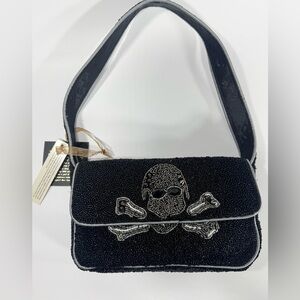 Black Skull Embellished Women's Bag Beaded Purse Halloween Viral TikTok